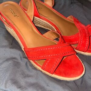 Nicole Orange/Red Espadrille Wedges